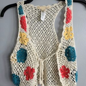 Vintage Xxi Forever 21 Crochet Vest with Floral Flowers Small Y2k